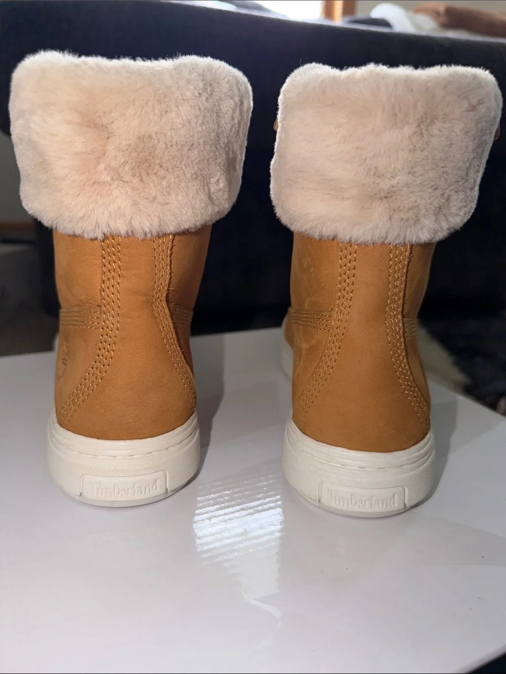 Timberland Tan Nubuck Shearling-Trim Lace-Up Boots